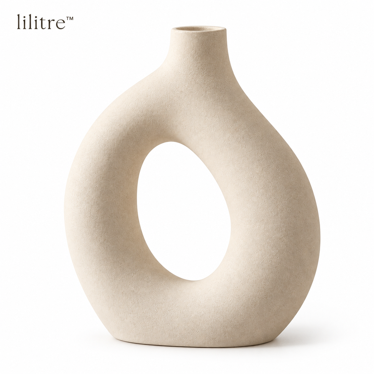 lilitre™ Sculptural Hollow Ceramic Vase – Matte Ivory Decorative Accent - White background image