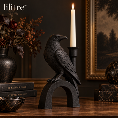 lilitre™ Gothic Raven Taper Candle Holder Sculpture - Main product image