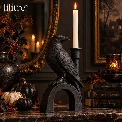 lilitre™ Gothic Raven Taper Candle Holder Sculpture - Lifestyle scene