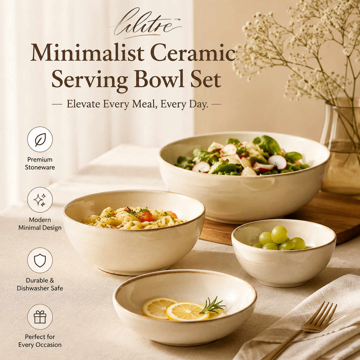 𝒍𝒊𝒍𝒊𝒕𝒓𝒆™ Minimalist Ceramic Serving Bowl Set