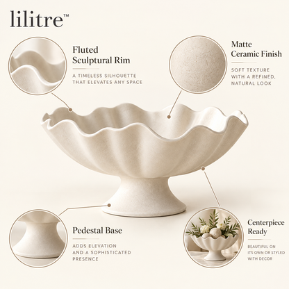 lilitre™ Sculptural Fluted Ceramic Pedestal Centerpiece Bowl - Features image