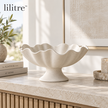 lilitre™ Sculptural Fluted Ceramic Pedestal Centerpiece Bowl - Main product image