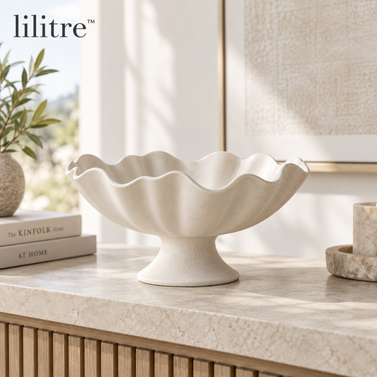 lilitre™ Sculptural Fluted Ceramic Pedestal Centerpiece Bowl - Main product image
