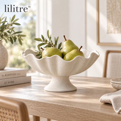 lilitre™ Sculptural Fluted Ceramic Pedestal Centerpiece Bowl - Lifestyle scene