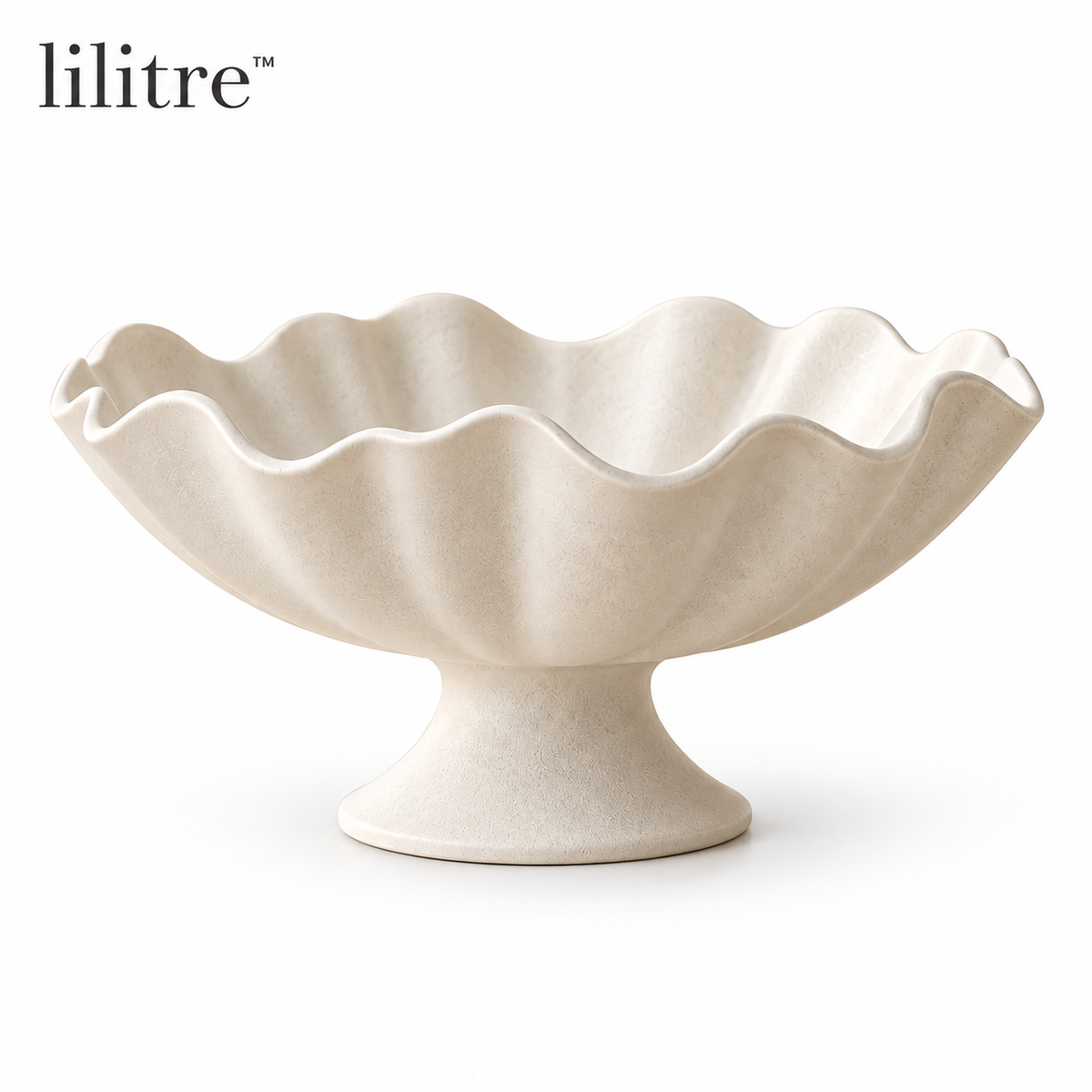 lilitre™ Sculptural Fluted Ceramic Pedestal Centerpiece Bowl - White background image
