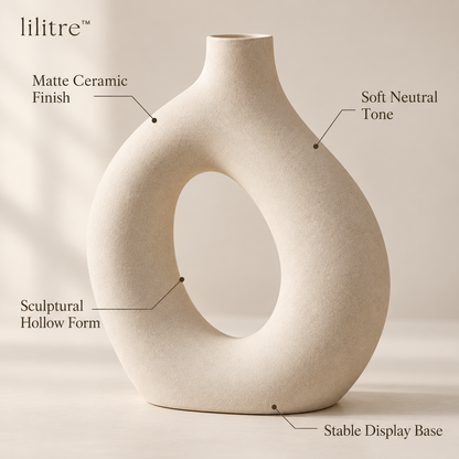 lilitre™ Sculptural Hollow Ceramic Vase – Matte Ivory Decorative Accent - Features image