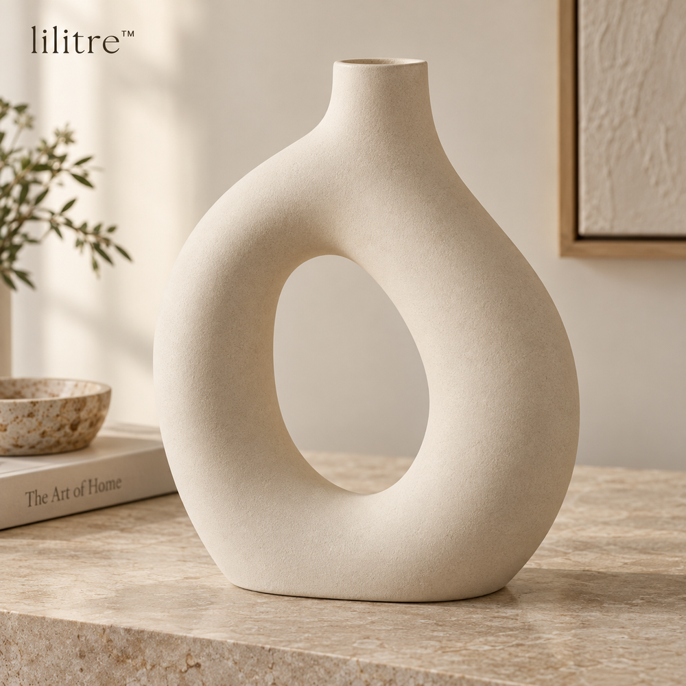 lilitre™ Sculptural Hollow Ceramic Vase – Matte Ivory Decorative Accent - Main product image