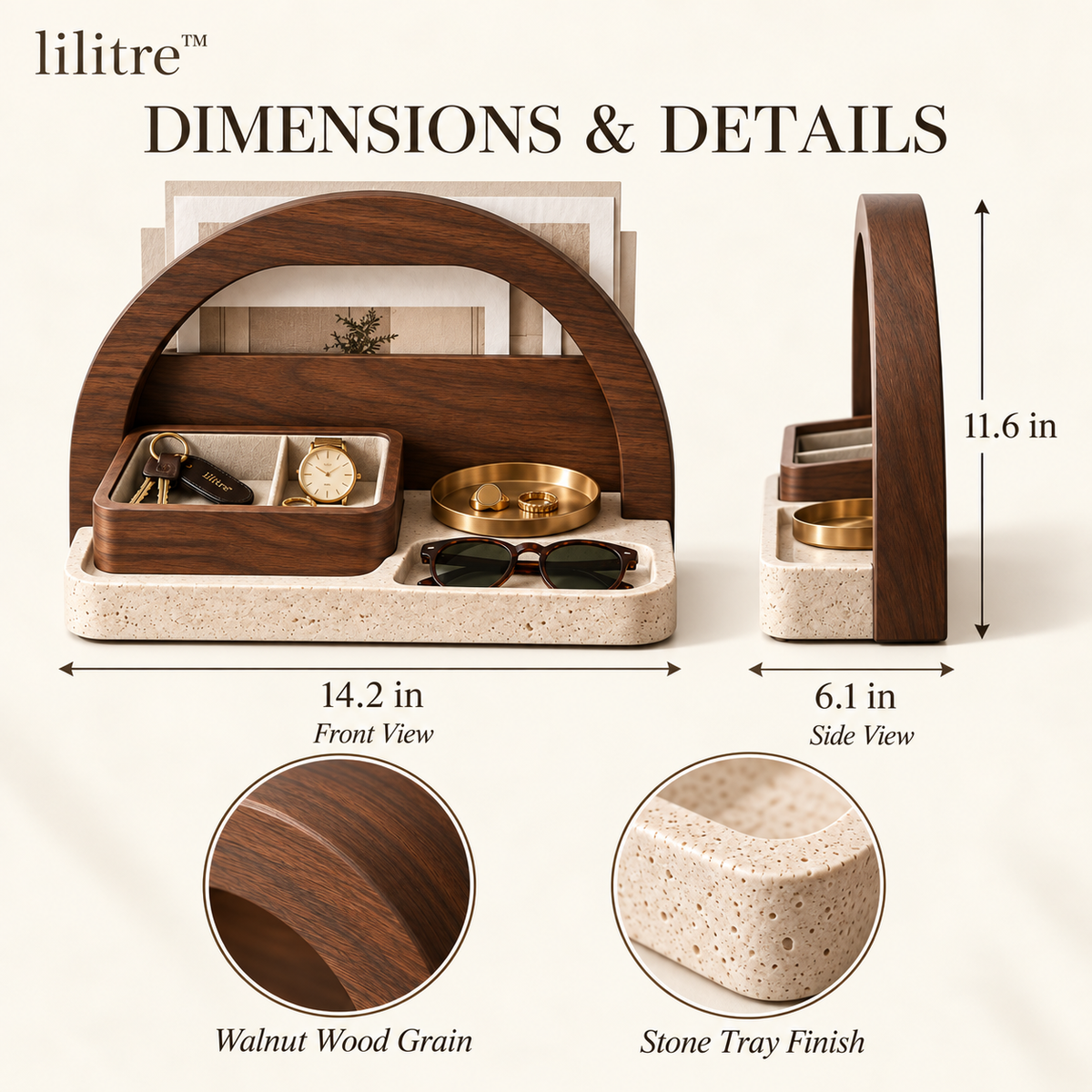 lilitre organizer dimensions and material details