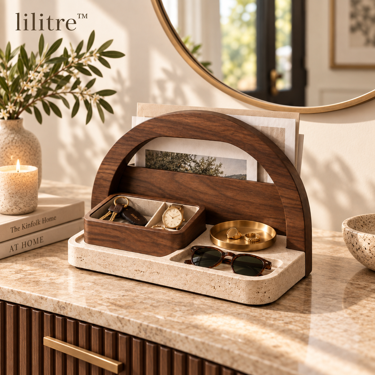 lilitre walnut entryway organizer lifestyle scene