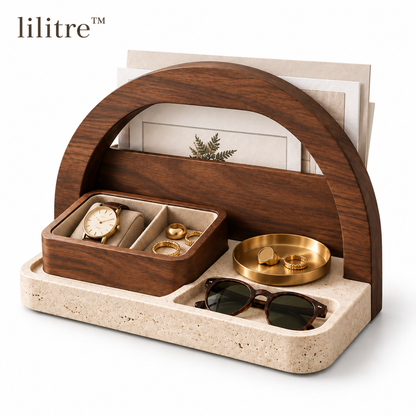 lilitre walnut and travertine organizer white background product image
