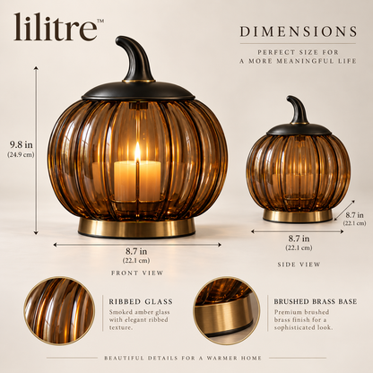 lilitre™ Smoked Amber Pumpkin Glass Candle Lantern - Dimensions image