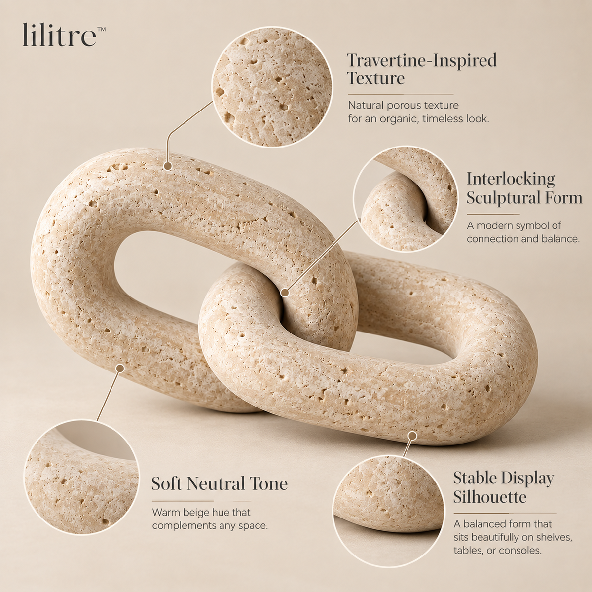 lilitre™ Sculptural Travertine Interlocking Chain Sculpture - Features image