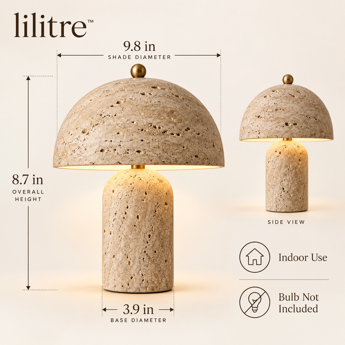 lilitre™ Travertine Mushroom Table Lamp with Warm Ambient Glow - Features image