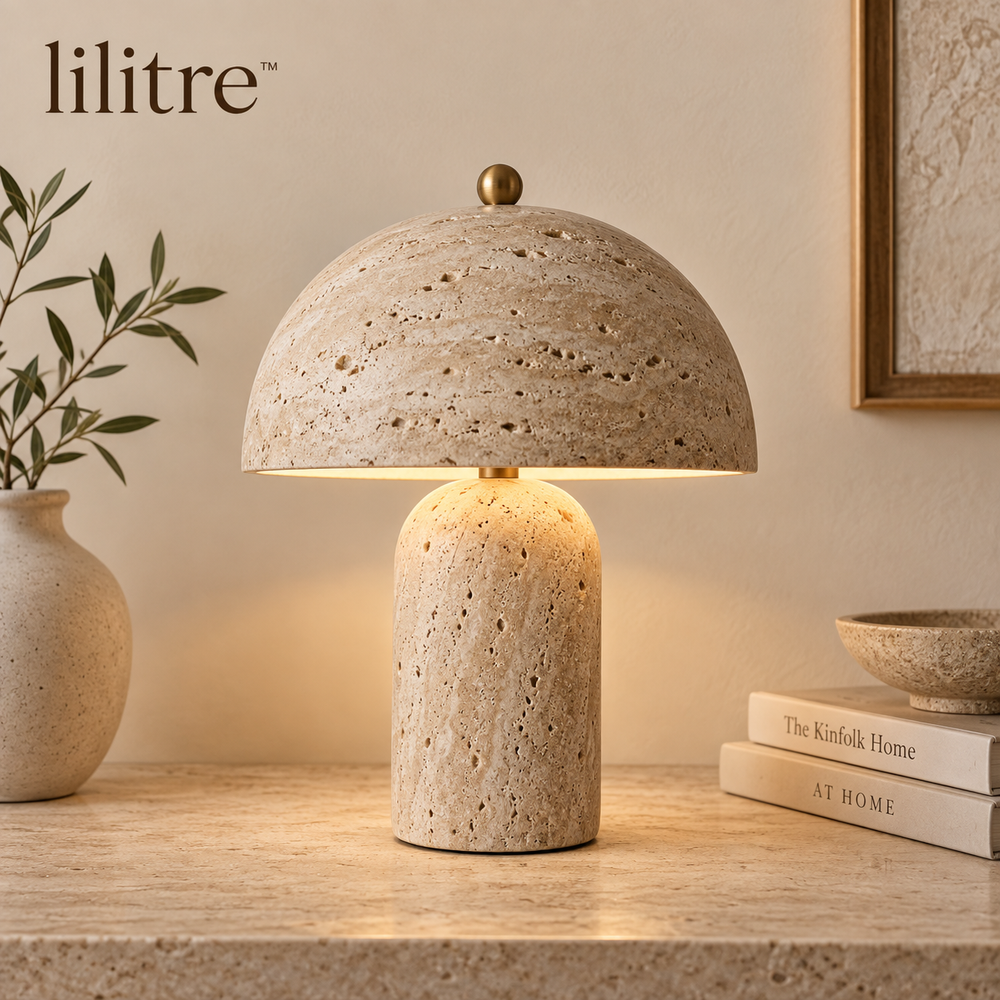 lilitre™ Travertine Mushroom Table Lamp with Warm Ambient Glow - Main product image